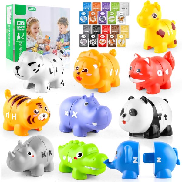 Toddlers Animal Alphabet Matching Toys with Flash Cards - Educational Double-Sided Alphabet Learning Toys Uppercase Lowercase Letter Matching Game, Birthday Gift for Kids Boys Girls 3 4 5 Year Old