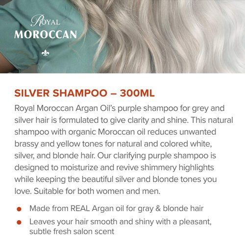 Royal Moroccan BEST SILVER SHAMPOO 300 ml /10.05 fl.oz | Purple Shampoo for Blond Hair & Grey Hair|Lights Shampoo for Blond & Silver Hair |Anti-Yellow Shampoo | Paraben-Free Argan Oil Hair Products