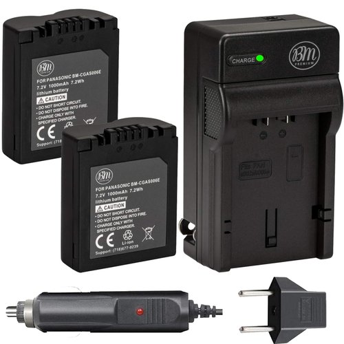 BM Premium Pack of 2 CGA-S006 Batteries and Battery Charger for Panasonic Lumix DMC-FZ7, DMC-FZ8, DMC-FZ18, DMC-FZ28, DMC-FZ30, DMC-FZ35, DMC-FZ38, DMC-FZ50 Digital Camera