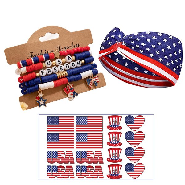 PINCHUAN Red White and Blue Accessories American Flag Headband 4th of July Bracelets USA Headband 4th of July Accessories Patriotic Headband Independence Day Party Decorations Gifts-Freedom