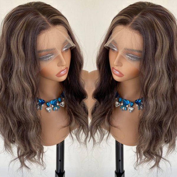 VASTCURY Auburn Brown 13x4 Front Lace Wig Mixed Ash Blonde Body Wave 4/27 Colored Synthetic Fiber Piano Wigs 18Inch for Women