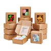 BENECREAT 30 Packs 2.5x2.5x1.2 Square Brown Kraft Paper Boxes with Clear Window for Wedding Party Favor Treats, Bakery and Jewelry, Christmas Festival Gift Packaging