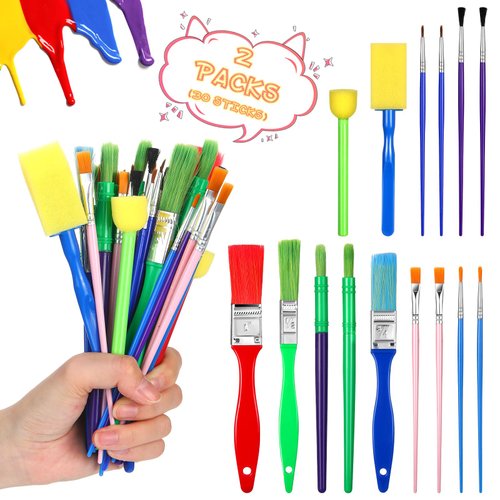Lincia 30 Pcs All Purpose Paint Brush Set Bulk for Acrylic and Washable Paints, Easy to Clean and Hold, Round and Flat Kids Brushes, Great with Watercolors