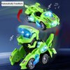 Transforming Dinosaur Toys,Transformer Toys for Kids Car for Boys Age 3-5 Dino Car Dinotrux Toys for Kids with LED Light & Music Automatic Transform for Kids Toddlers Birthday Gifts(Green)