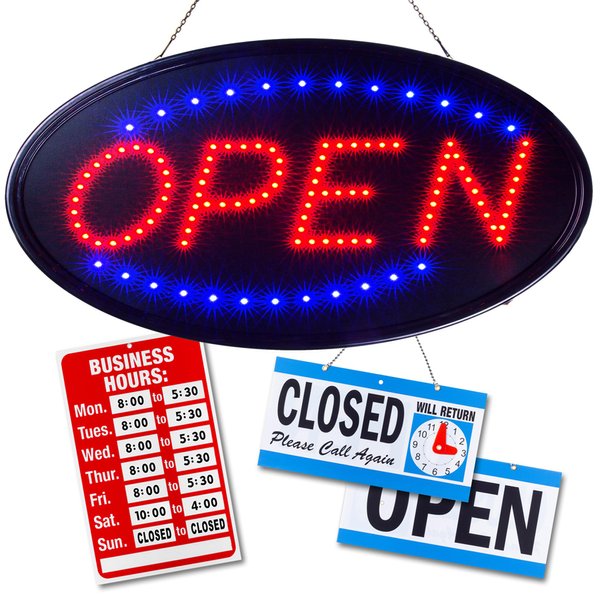 Ultima LED Neon Open Sign for Business: Lighted Sign Open with Flashing Mode – Indoor Electric Light up Oval Sign for Stores (19 x 10 in) Includes Business Hours and Open & Closed Signs
