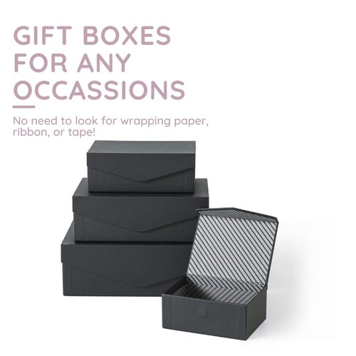 Soul & Lane Black Decorative Boxes with Magnetic Lids – Set of 4, Small Reusable Cardboard Gift Boxes for Presents, Nesting Hinged Lid Storage, Paper Mache Set with Magnetic Closure