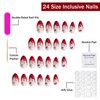 Press on Nails Medium Almond French Tip Fake Nails Red Full Cover Cherry with Rhinestones False Nails with Designs Glossy Glue on Nails Cute Acrylic Nails Artificial Nails for Women Girls 24Pcs