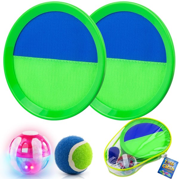Ayeboovi Kids Beach Toys Toss and Catch Ball Set Upgraded Light UP Ball Kids Games Pool Toys Yard Games for Kids Outdoor Games for 3-10 Years Boys Girls Stocking Stuffers Gifts-Green