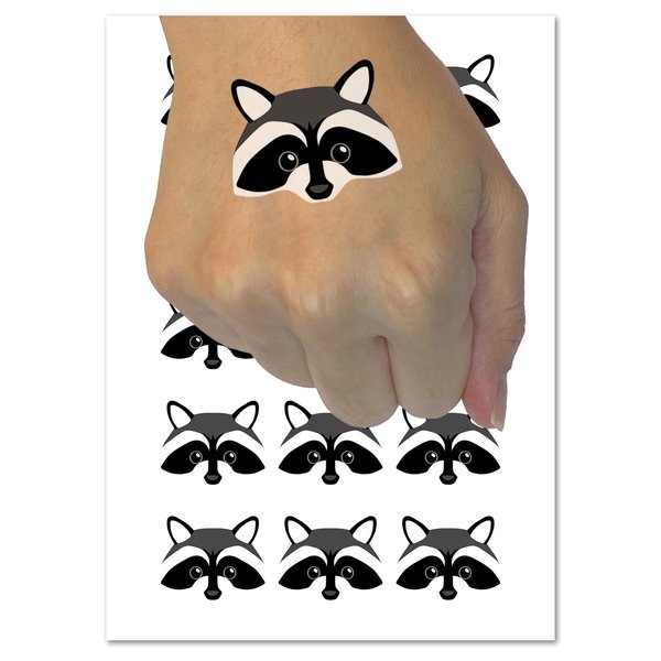 Masked Raccoon Trash Panda Head Temporary Tattoo Water Resistant Fake Body Art Set Collection - 54 1" Tattoos (1 Sheet)
