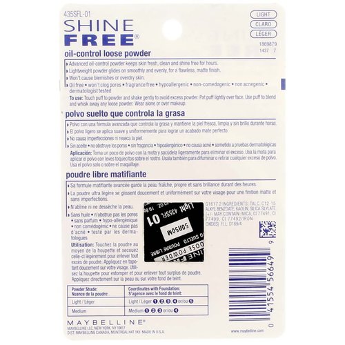 Maybelline New York Shine Free Oil Control Loose Powder, Light [210] 0.7 oz (Pack of 2)