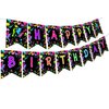 Sursurprise Glow In the Dark Party Banner, Paint Happy Birthday Banner, Colorful Graffiti Splash Party Birthday Decorations, Black Night Glowing Party Supplies