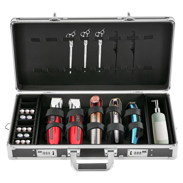CAIHAOA Barber Carrying Case, 21.65 x 10.63 x 4.33 Inch Professional Hair Stylist Tool Kits Organizer, Adjustable Shoulder Strap Barber Clipper Organizer Box for Clippers Trimmers Scissors Combs Tools