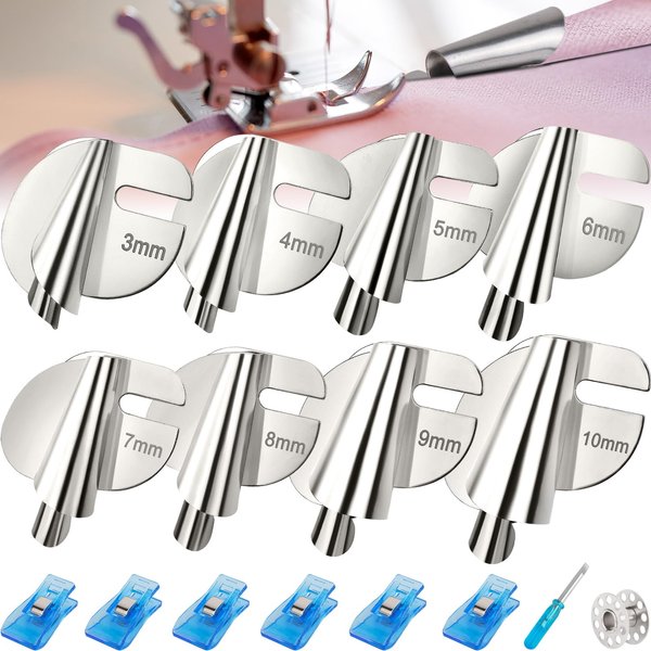 2024 Upgraded Universal Sewing Rolled Hemmer Foot Set 8 Sizes Rolled Hem Presser Foot [3-10mm] Wide Rolled Hem Foot for Home Industrial Sewing Machine Sewing Supplies[8Pcs-3/4/5/6/7/8/9/10mm]