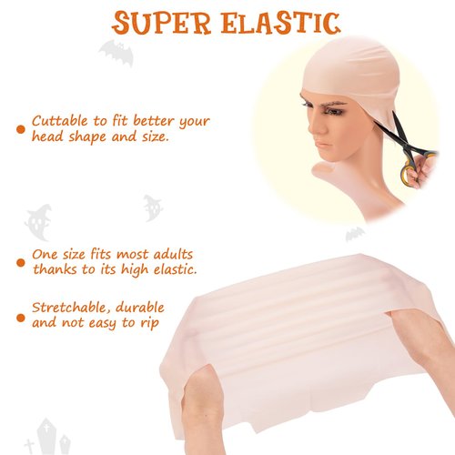 1 Pack Bald Cap for Adults Halloween Makeup, Latex Bald Cap Head Wig Cap Fake Bald Wig Costume Accessory for Men Women Beige