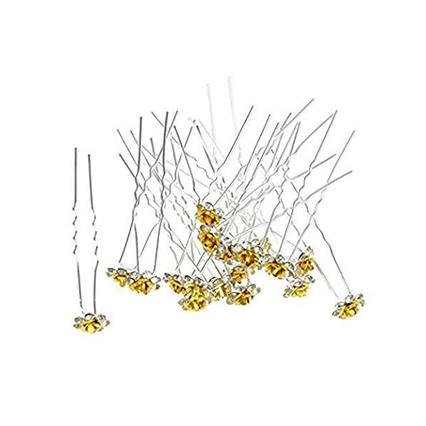 WOIWO 20 PCS Crystal Hair Pins Rose U-sharped Design Metal Hair Pins Fit for Women and Girls Hair Jewelry Accessories, Yellow