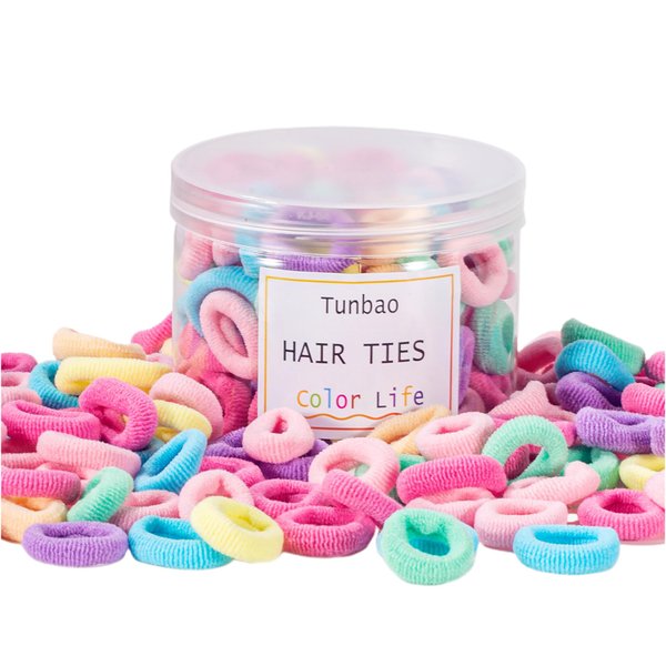 Tunbao 100 Psc Baby Hair Ties No Damage,Multicolor Seamless Toddler Hair Ties for Girls and Kids,Cotton Small Soft Hair Elastics Ponytail Holders