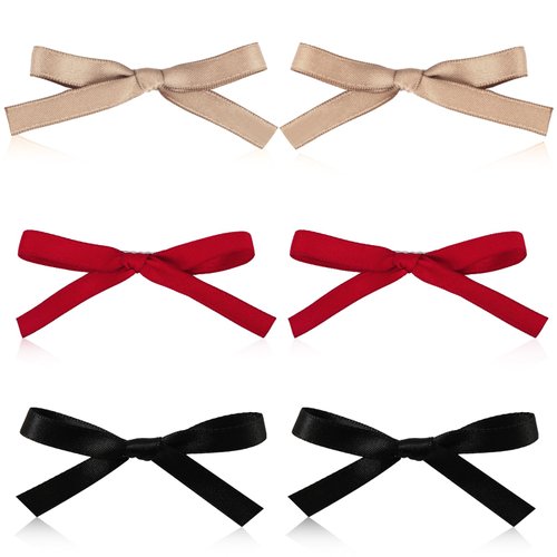 6pcs Sweet Bow Hair Clips, Solid Color Cute Bowknot Hair Pins Kawaii Bow Hair Barrettes with Alligator Clips Small Bow Claw Clip for Girls Women (Red, Khaki & Black)