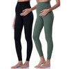 POSHDIVAH 2Pcs Women's Maternity Leggings Over The Belly Pregnancy Yoga Pants Active Wear Workout Leggings Black Crab Green Medium