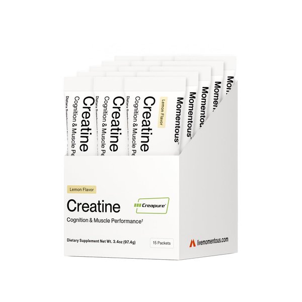 Momentous Creatine Lemon Monohydrate Powder Packets - Creapure® Creatine Powder Supports Strength, Lean Muscle, & Recovery for Men & Women - NSF Certified for Sport® - 6.49 g per Serving, 15 Servings