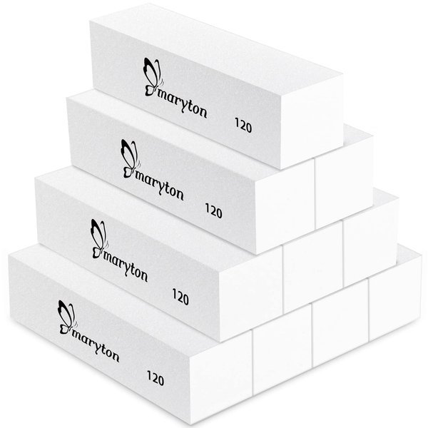 Maryton Nail Buffer Blocks, Medium 120 Grit Buffing Blocks Buffers for Acrylic Nails Gel Polish Nails, 4 Way Professional Pedicure Manicure Buffer Kits, 10 Count (White)