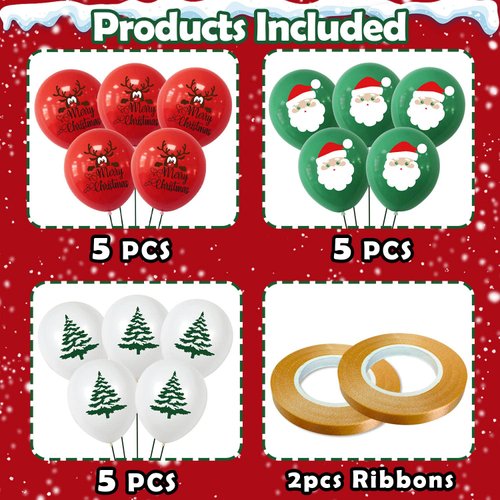 Leesgel Merry Christmas Balloons for Party Decorations, Christmas Latex Balloons for Party Supplies, Christmas Ornaments Decor, Xmas Birthday Baby Shower Decor (15pcs)