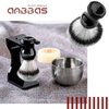 Anbbas 3IN1 Shaving Brush Set Synthetic Badger Hair with Stainless Steel Shaving Bowl,Black Acrylic Shaving Stand Holer for DE Razor Men Traditional Shave