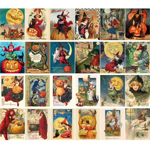 Vintage PostCards 24 pcs Halloween Pinup Witch Vintage Greeting Cards Reprint