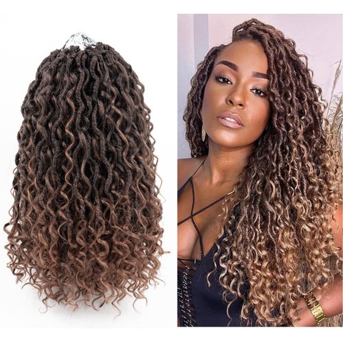 Aipin Goddess Locs Crochet Hair 14 Inch River Locs Boho Hippie Locs Wavy Crochet With Curly Hair In Middle And Ends Braids Hair Extensions (7Packs,14 inch, T30)