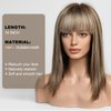 BLONDE UNICORN 16 Inch Bob Wig with Bangs Human Hair,Brown Highlight Bob Wigs for White Women,100% Human Hair Shoulder Length Wigs for Daily Use 180 Density