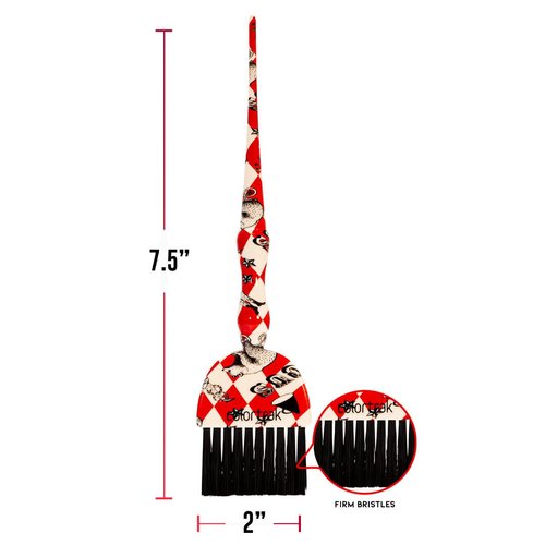 Colortrak Circus Collection King & Queen Size Wands (2 Pack) 1 Firm and 1 Feather Bristle Brush for Hair Color Application, Balayage, Blending, Touch ups and Highlighting, Red/White Diamond Print