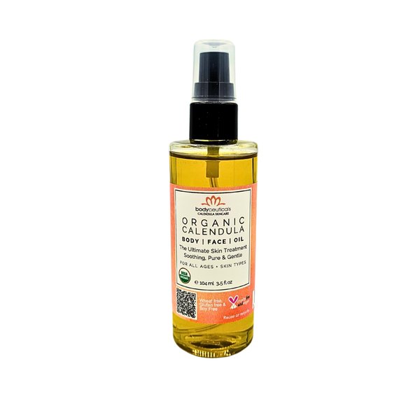 Bodyceuticals Certified Organic Calendula Oil - High Potency Farm Fresh Flower & Olive Oil | Moisturizing Skincare & Repair | Non-GMO | Vegan | Kosher | Wheat-Free | Gluten-Free | Soy-Free | 3.5oz