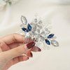 Bridal Wedding Crystal Hair Comb, Handmade Blue Rhinestone Hair Clips Bridal Headpiece Sparkly Crystal Hair Pin Side Combs Hair Accessorie for Women Girls