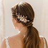 Evild Wedding Hair Comb Gold Rhinestone Flower Hair Side Comb Bridal Pearls Hair Clips Headpieces Vintage Hair Accessories for Bride and Bridesmaids