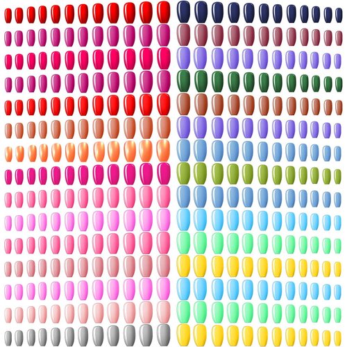 720 Pieces 30 Sets Medium Square False Nails Artificial Fake Nails Ballerina Coffin Press on Nails Solid Color Glossy Fake Nails Full Cover False Nails Tips for Women Girls DIY (Vivid Colors)
