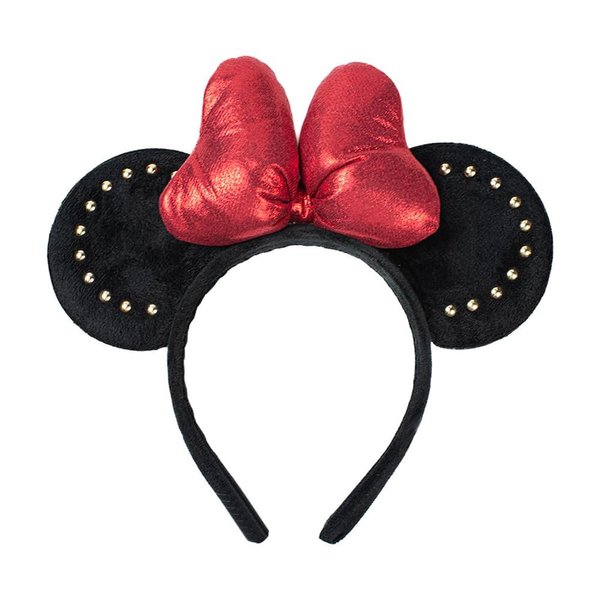 JIAHANG 3D Mouse Ear Headband with Red Bow, Velvet Hairband with Rivet, Party Decoration Costume Headwear Hair Accessories for Women Girls