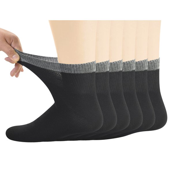 Yomandamor Men's Diabetic Ankle Socks with Seamless Toe and Non-Binding Top,6 Pairs L Size(10-13)