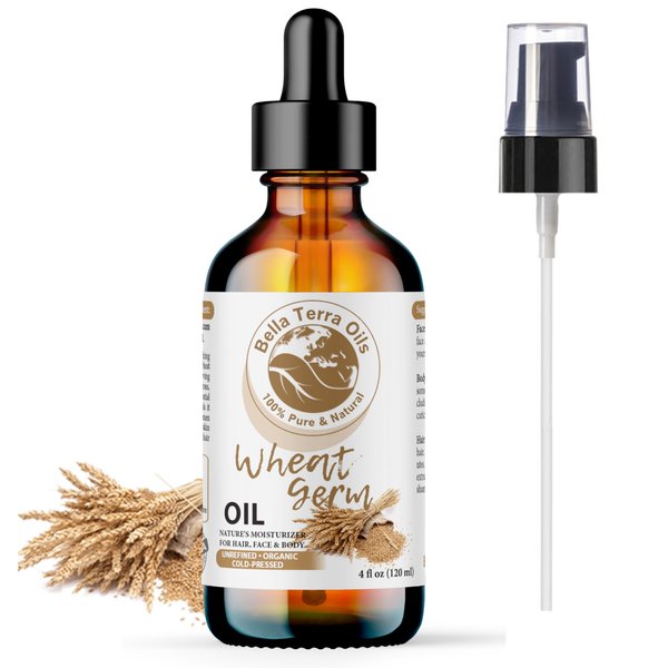 Bella Terra Oils - Organic Wheat Germ Oil 4oz - A Symphony of Vitamin E & C, Pure Essence of Face Oil, Dive into Natural Glow & Suppleness