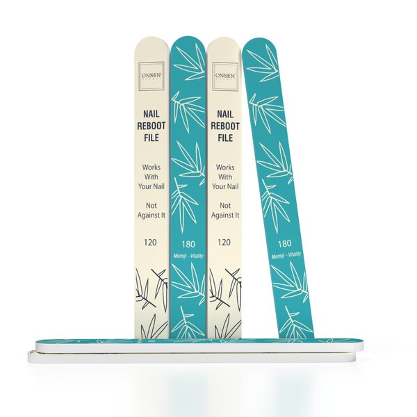 Onsen Secret Japanese Nail File - Professional 6-Pack Nail Files, Double Sided Natural & Acrylic Nail Filers - 120/180 Grit - Disposable, Salon Smooth, Travel Best Nail File for Shiny Nails