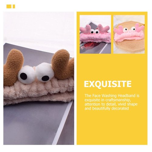 Beaupretty 2 Pieces Spa Headband Face Wash Headband Cute Cartoon Crab Headband Elastic Hair Band Women Girls Makeup Hairbands(Khaki,Pink)