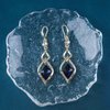 Sttiafay Vintage Sapphire Drop Earrings Blue Crystal Hook Earrings Gold Swirl Square Dangle Earrings Blue Sapphire Earrings Jewelry for Women and Girls