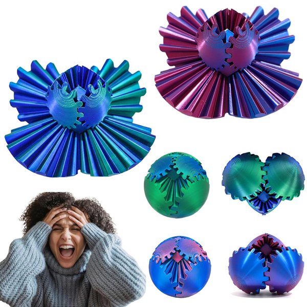 2 Packs DIY Gear Ball, 3D Printed Gear Ball, Gear Ball Spin Ball or Cube Fidget Toy, Gear Sphere Desk Toy, Perfect for Stress and Anxiety Relaxing Fidget Toy Kids Adult Christmas Birthday Gift (P&G)