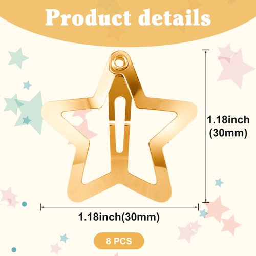 HINZIC 8PCS 1inch Gold Star Hair Clips 30mm Metal Snap Barrettes Non Slip Cute Wedding Prom Halloween Christmas Hair Accessories for Women