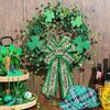 Threetols St. Patrick's Day Wired Ribbon, 2.5" 10 Yards Shamrock Burlap Decorative Ribbons Green Wired Edge Wrapping Ribbon for Home Decor Gift Wrapping Tree Topper Bow Wreath Wedding DIY Crafts