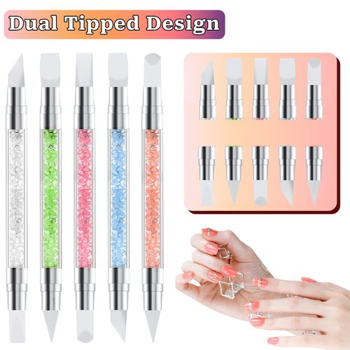 10 Pcs Nail Art Sculpture Pen Dual Tipped Silicone Nail Tools Nail Art Acrylic Pen Silicone Brushes for Resin Nail Art Tools for Design Nail Foil Carving Drawing Effect Shaping Drawing