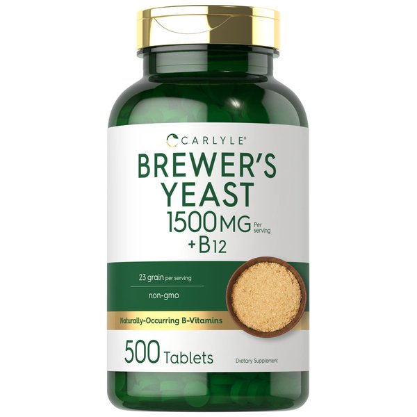 Carlyle Brewers Yeast Tablets with Vitamin B12 | 500 Count | 1500mg | Non-GMO