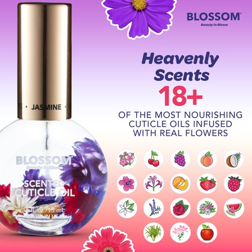 Blossom Hydrating, Moisturizing, Strengthening, Scented Cuticle Oil, Infused with Real Flowers, Made in USA, 0.42 fl. oz, Jasmine