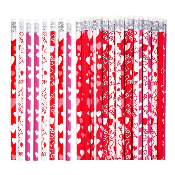 Nydotd 50Pcs Valentines Day Pencils, Valentines Wood Pencils Bulk with Erasers for Kids Party Favors Valentine's Day Exchange Gifts Goodie Bags Fillers Giveaways School Classroom Rewards Heart Pattern