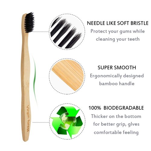 Virgin Forest Bamboo Toothbrushes, Eco-Friendly Soft Bristles Toothbrush, Biodegradable Wood Toothbrush Set of 6