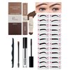 Eyebrow Stamp Stencil Kit-2 Colors One Step Brow Makeup Set with 1 Clear Eyebrow Setting Gel, 24 Brow Stencils, 1 Brush & 1 Razor, Long Lasting Waterproof Brow Makeup for women (Medium Brown & Brown)