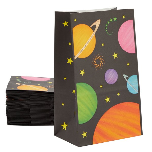 BLUE PANDA 36 Pack Outer Space Themed Party Favor Bags for Kids Birthday Supplies, Solar System Planet Design Treat Bags (5.5 x 8.7 x 3.3 In)